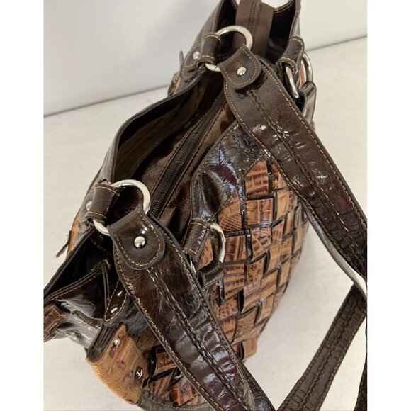 MC Mark Chantel Croc Embossed Leather Brown Tan Faux Croc Purse Shoulder Bag - Picture 6 of 11